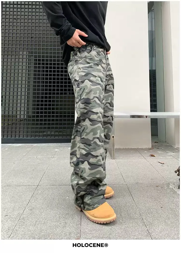 Holo Camouflage Wide Leg Cargo Pants