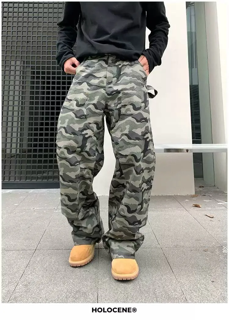 Holo Camouflage Wide Leg Cargo Pants