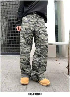 Holo Camouflage Wide Leg Cargo Pants