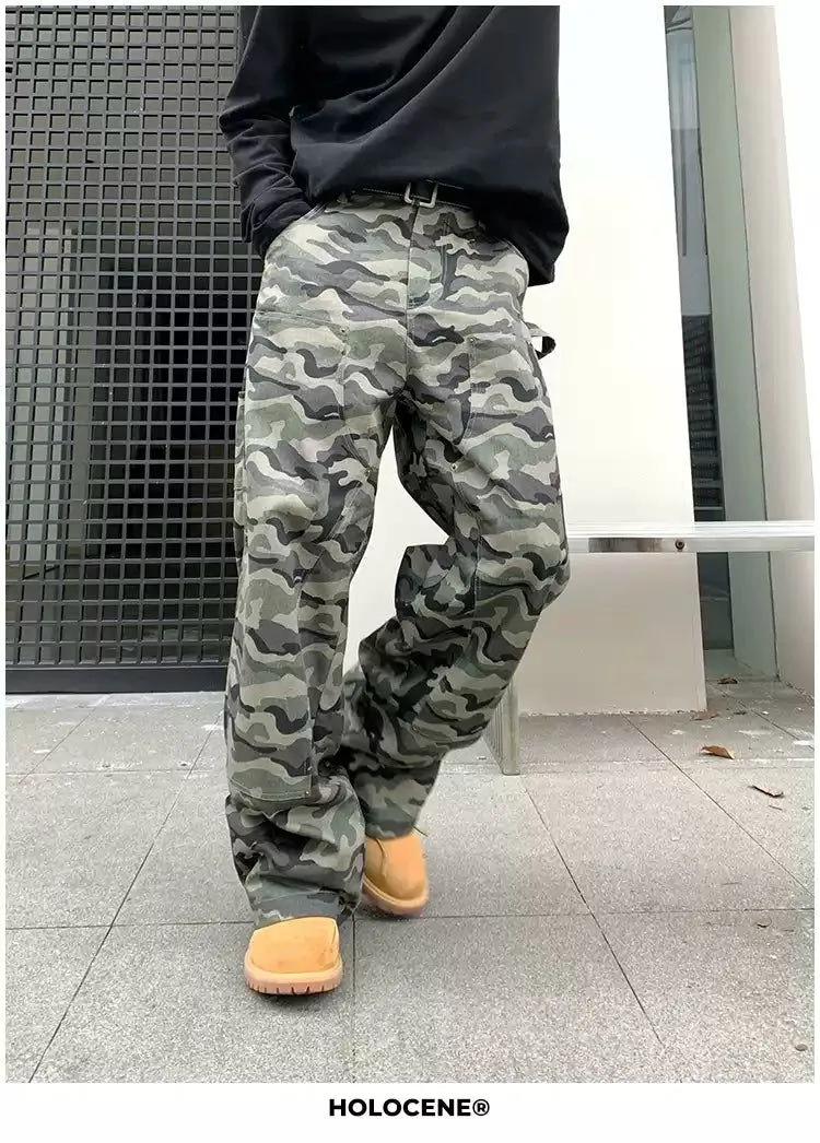 Holo Camouflage Wide Leg Cargo Pants