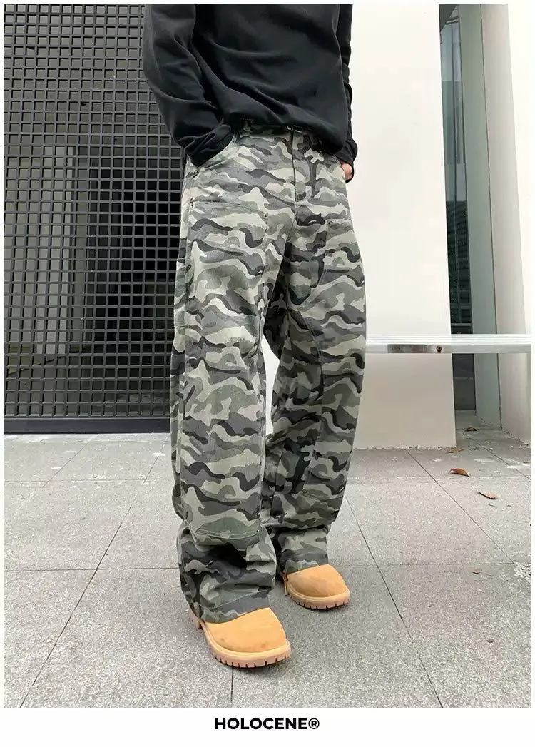 Holo Camouflage Wide Leg Cargo Pants