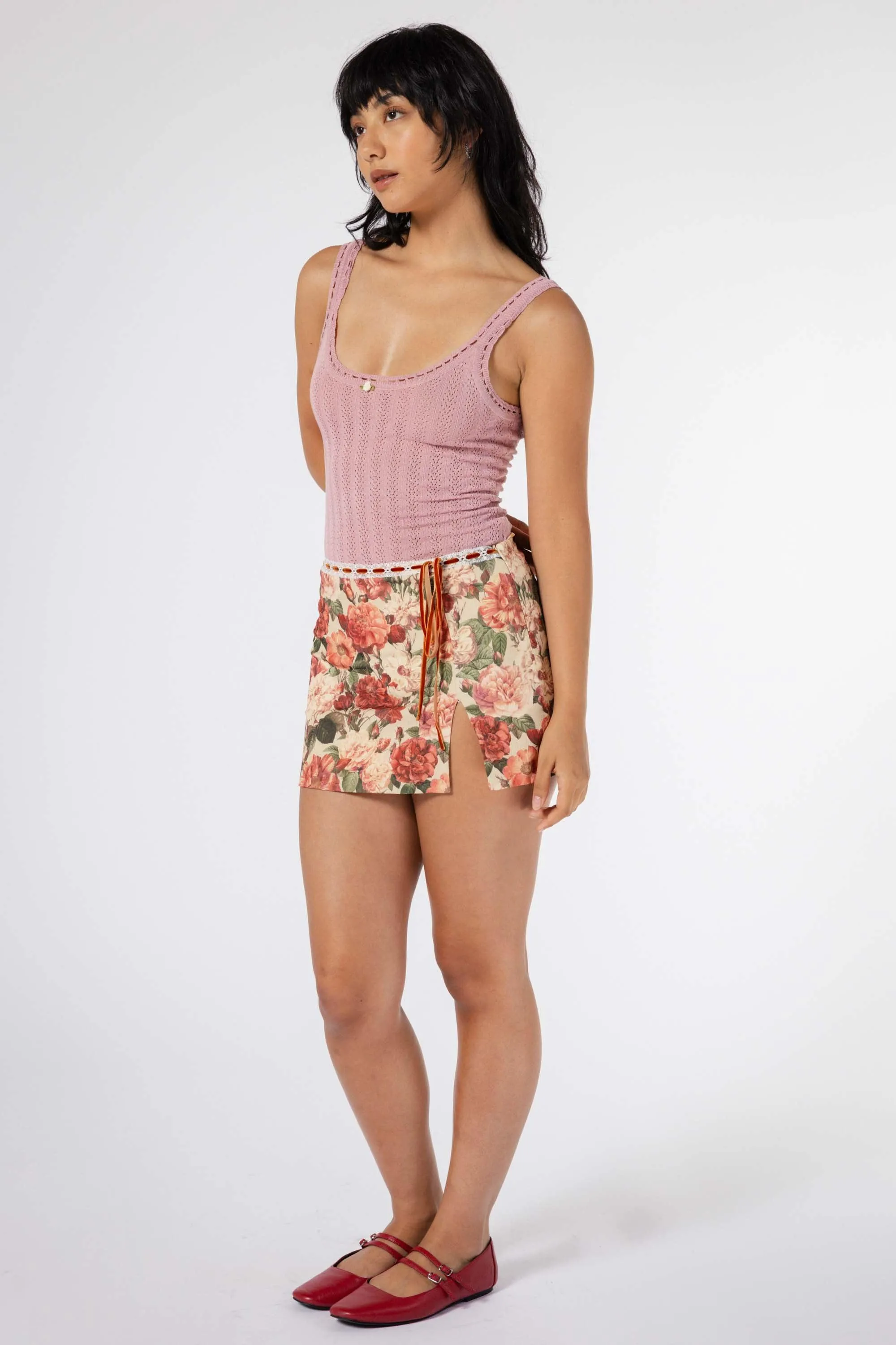 Hyacinth Floral Print Skort in Rose