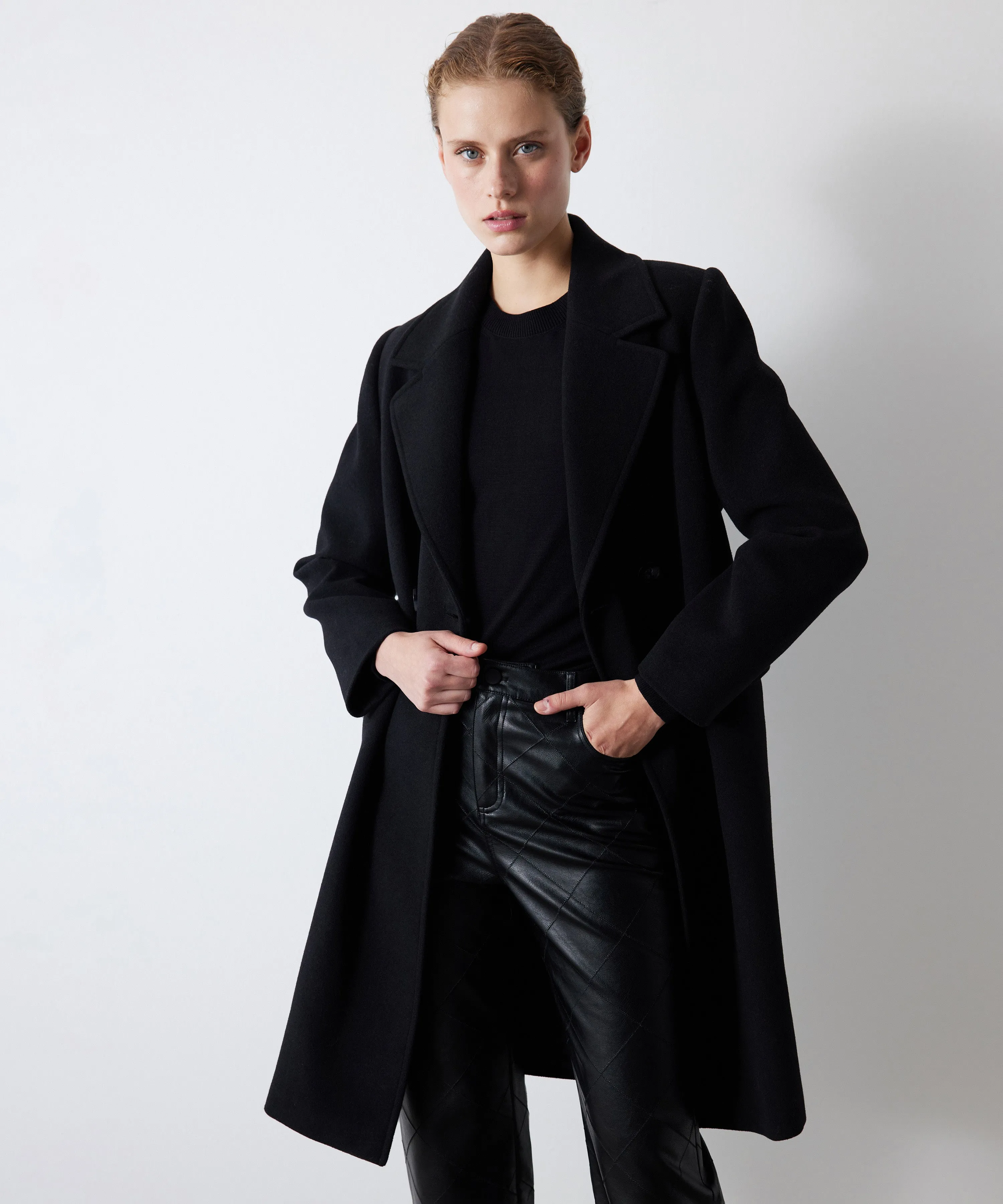 Ipekyol Belted Cashmere Textured Coat Black