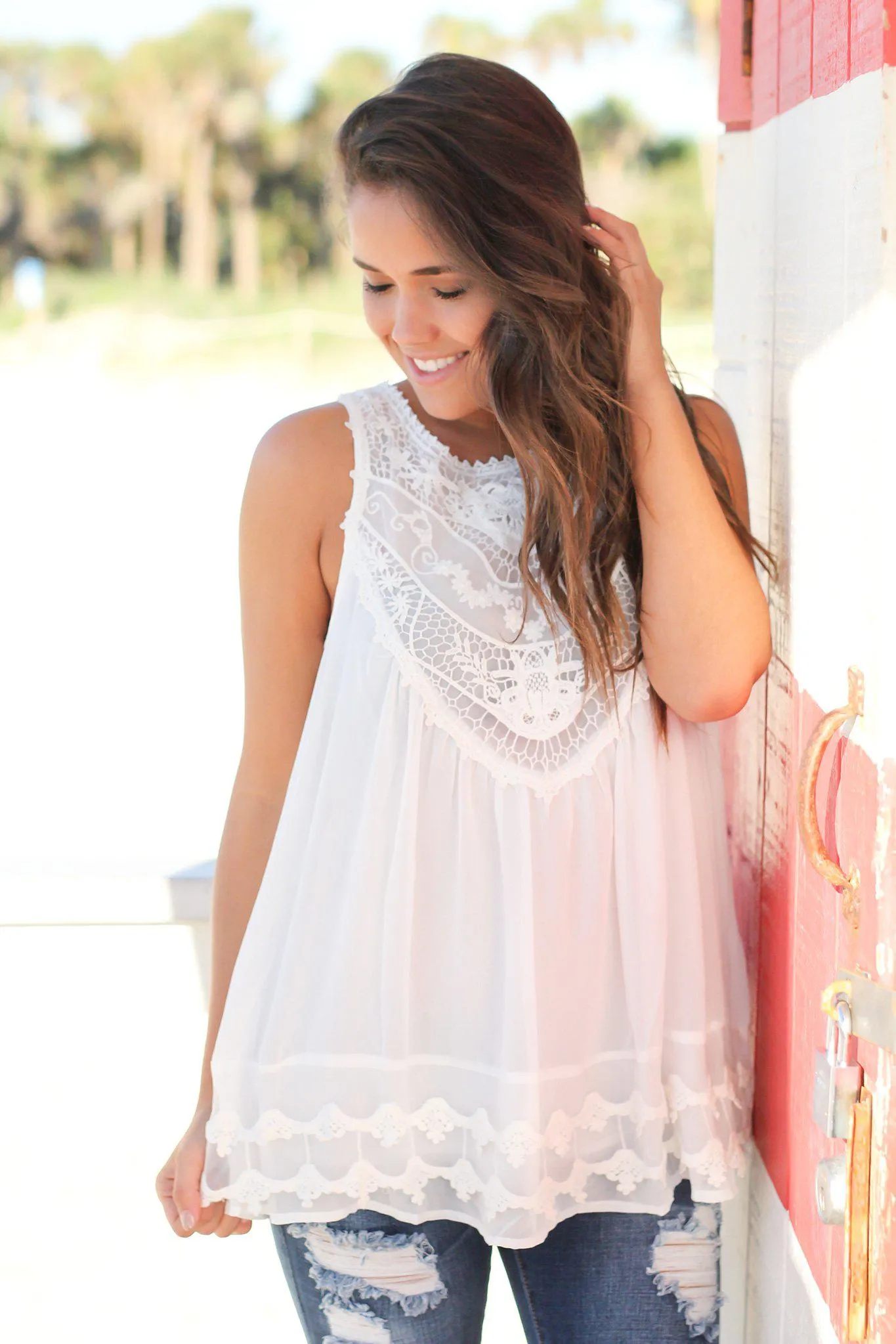 Ivory Chiffon Crochet Top