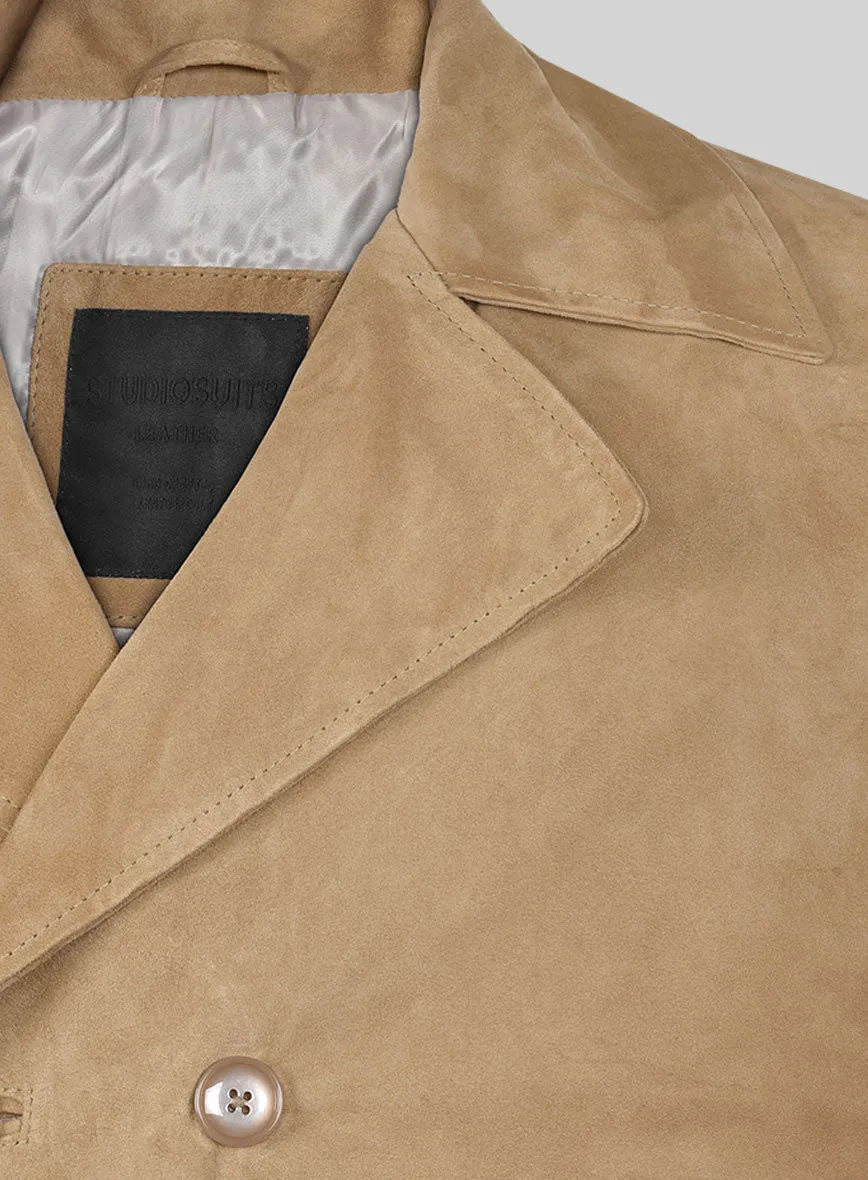 Latte Beige Suede Leather Pea Coat