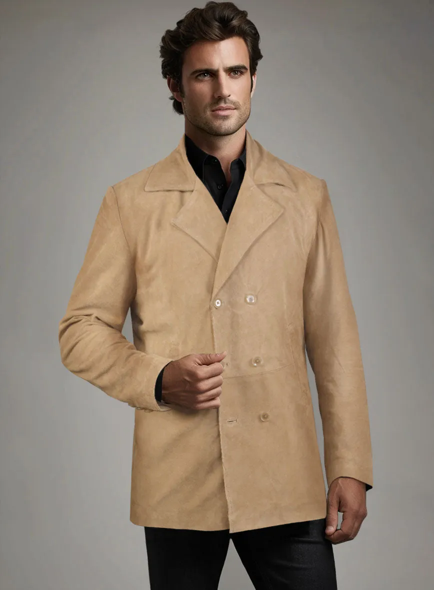 Latte Beige Suede Leather Pea Coat