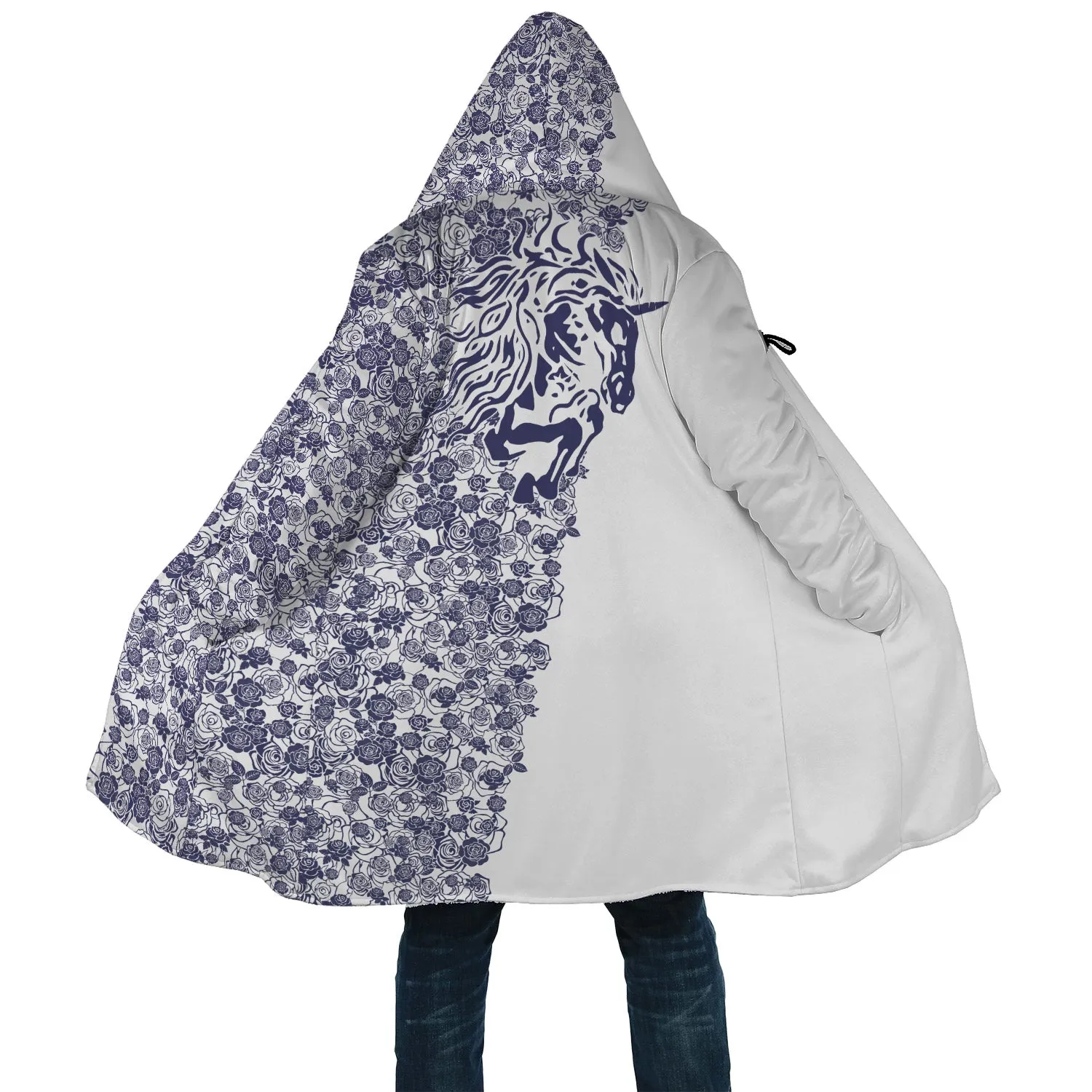 Lee's Excellent Hooded Coat with Unicorn - Cobalt Roses [with Bag]