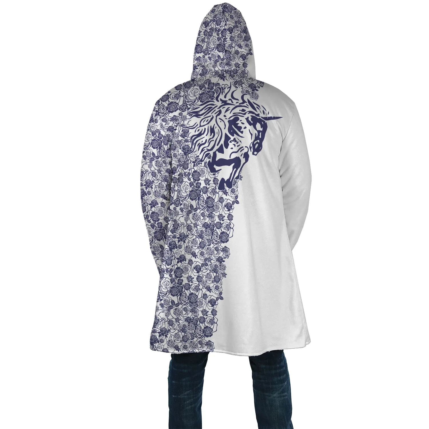 Lee's Excellent Hooded Coat with Unicorn - Cobalt Roses [with Bag]