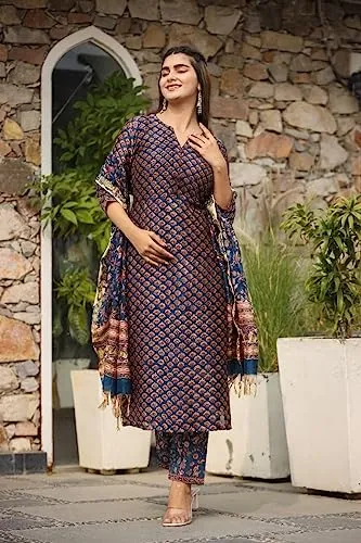 Leriya Fashion Kurta Set with Dupatta for Women | Women Kurta | Women Kurta Sets with Plazo | Women Kurta Pant Set with Dupatta | Women Kurta Pant Set Women Kurti Set with Pant (X-Large, Blue)