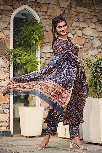 Leriya Fashion Kurta Set with Dupatta for Women | Women Kurta | Women Kurta Sets with Plazo | Women Kurta Pant Set with Dupatta | Women Kurta Pant Set Women Kurti Set with Pant (X-Large, Blue)