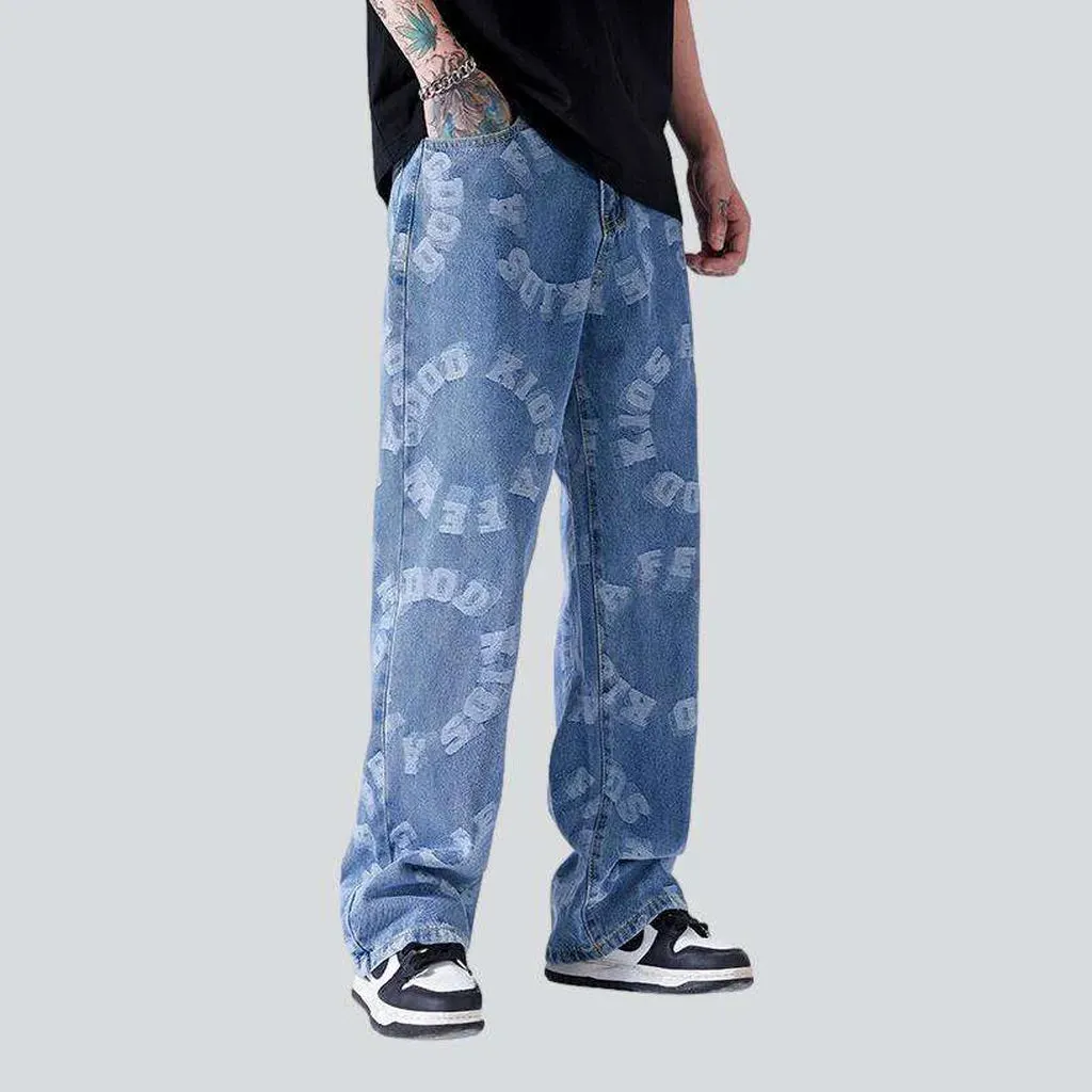 Letter embroidery men's baggy jeans