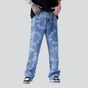 Letter embroidery men's baggy jeans