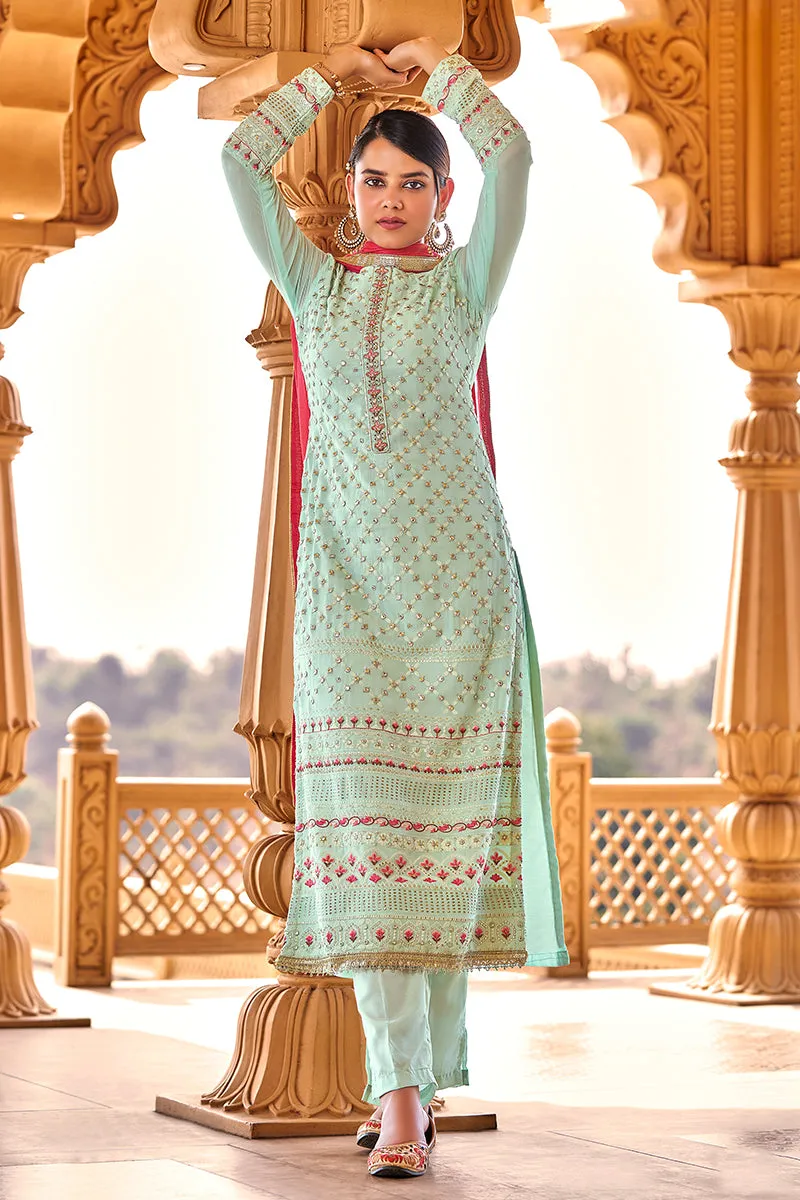 Light Blue Georgette Viscose Embroidered Salwar Suit