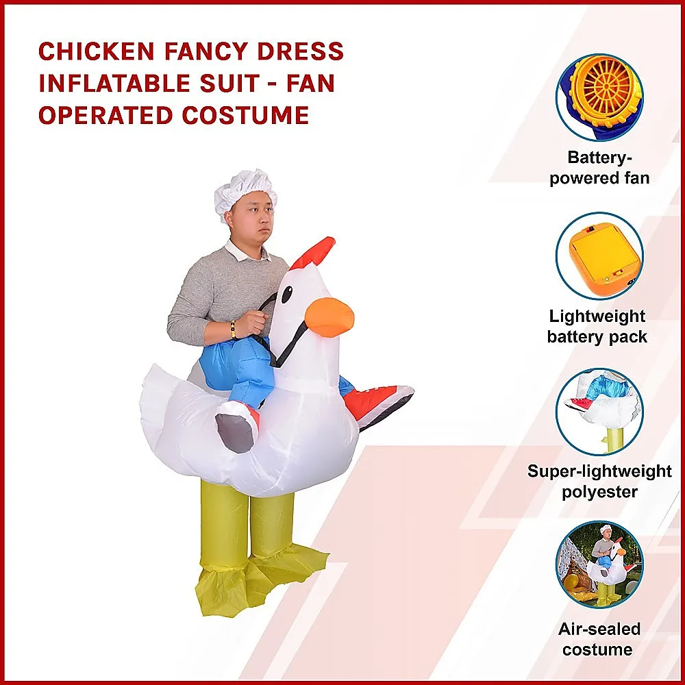 Lightweight Inflatable Chicken Costume, Fan Operated, One-Size