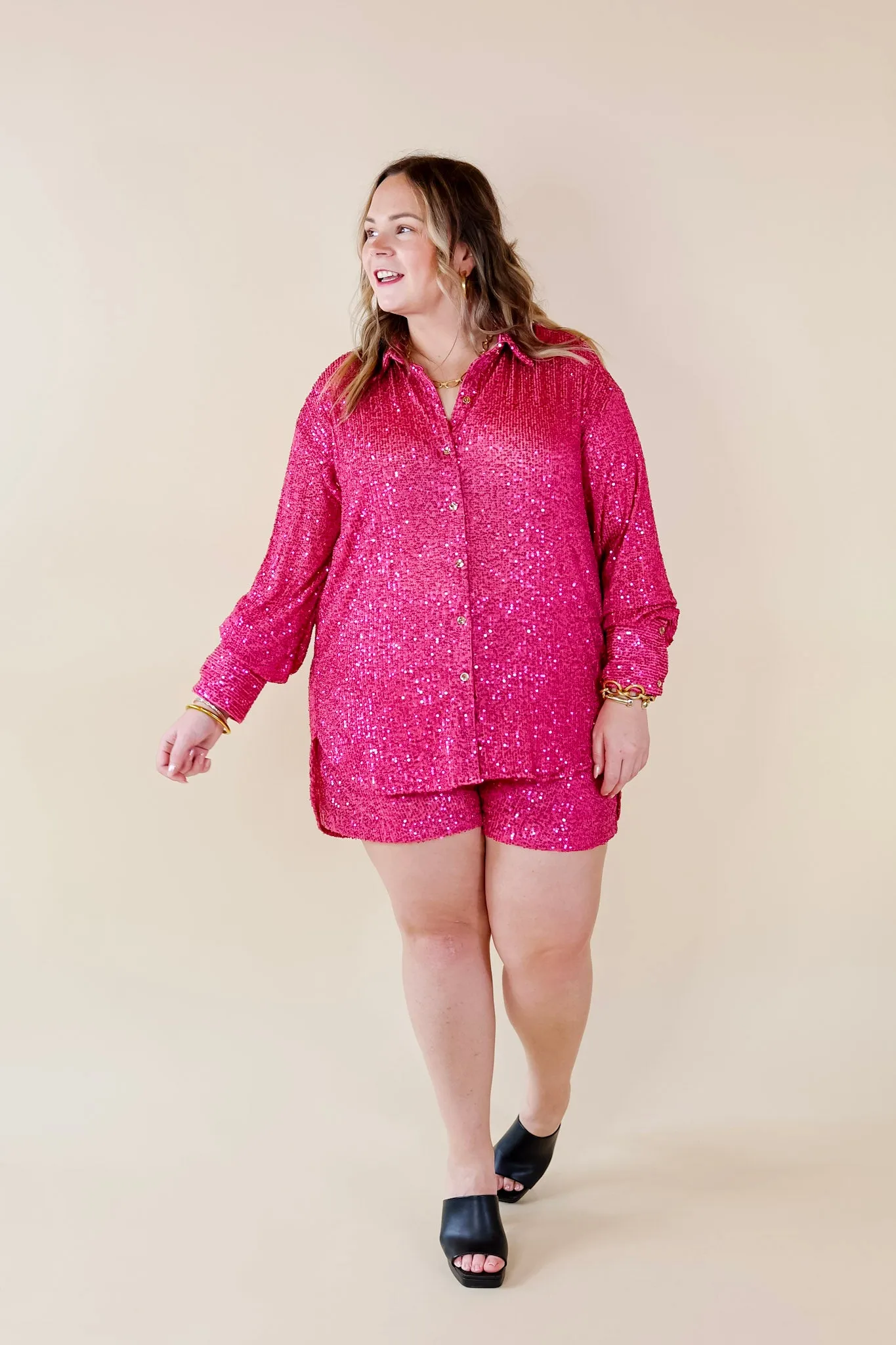 Little Miss Perfect Sequin Shorts in Fuchsia Pink