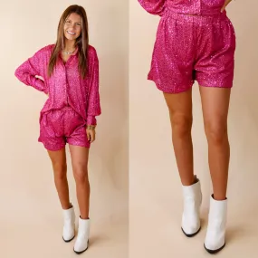 Little Miss Perfect Sequin Shorts in Fuchsia Pink