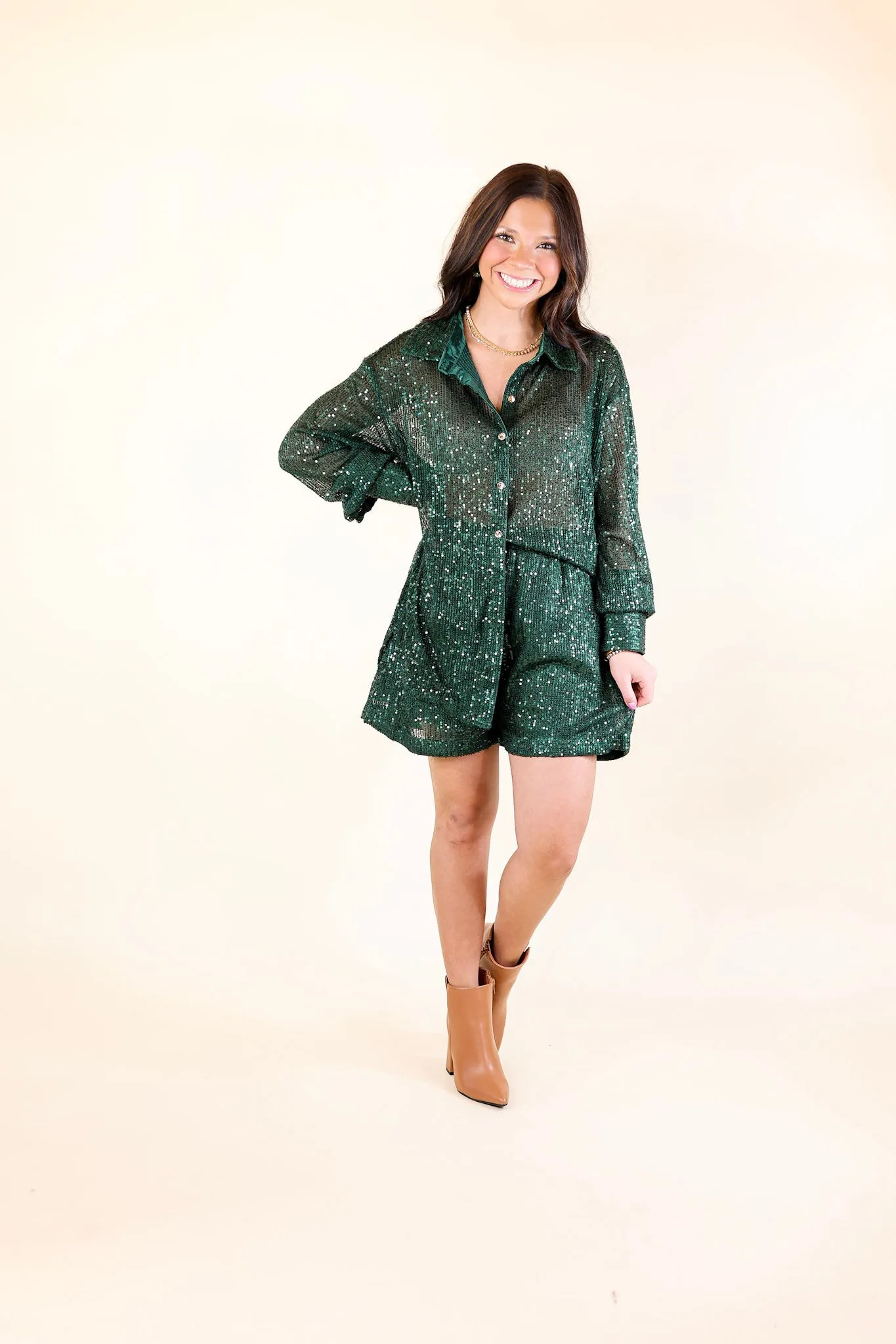 Little Miss Perfect Sequin Shorts in Green