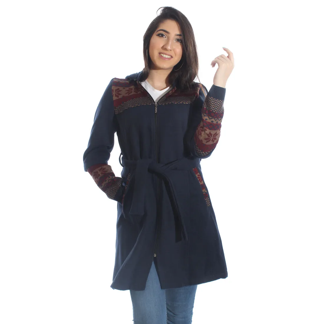 Long coat with removable hoodie/ navy -5901