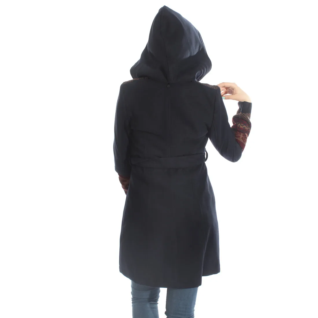 Long coat with removable hoodie/ navy -5901