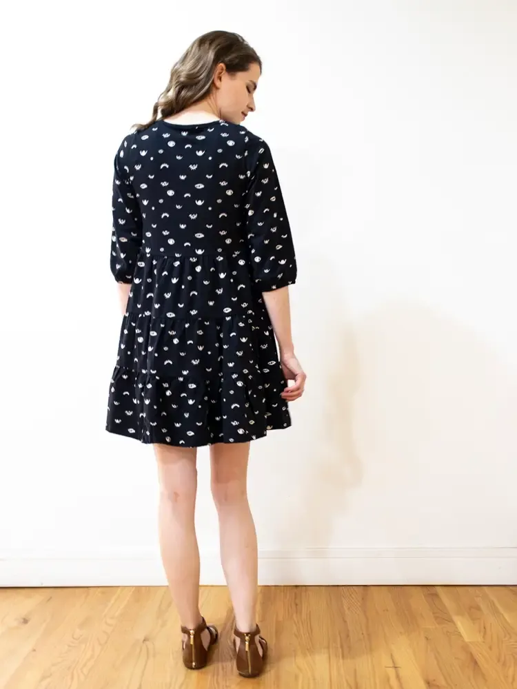 Long Sleeve Bellini Tiered Dress in Onyx Eyes