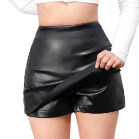 Loose Casual A- Line Leather Short Skirt