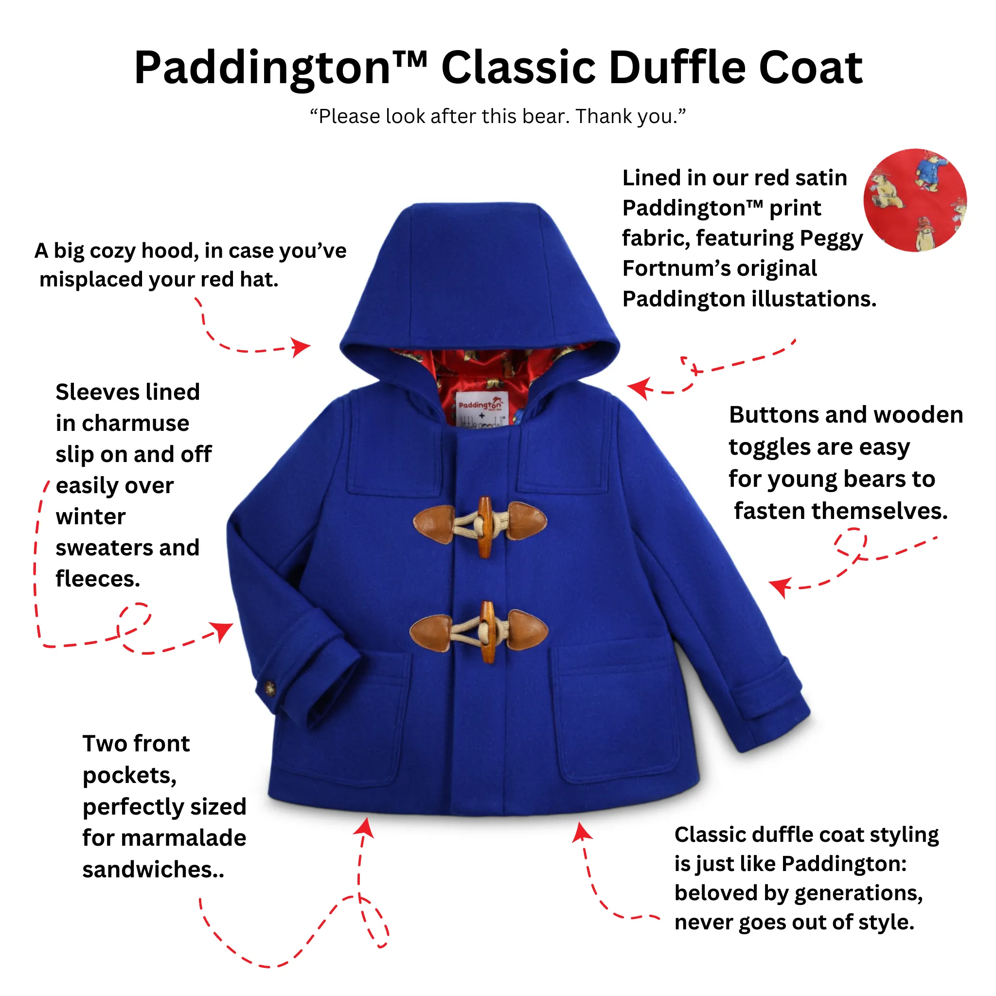 Luxe Paddington Gift Set: Classic Wool Duffle Coat with 16" Soft Toy and Suitcase in