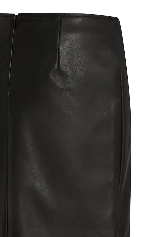 Madeline Faux Leather Midi Skirt (Black)