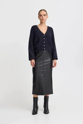 Madeline Faux Leather Midi Skirt (Black)