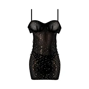 Magic Silk Glitz & Glam Dress & Tanga Set with Gold Dotted Sequins Black