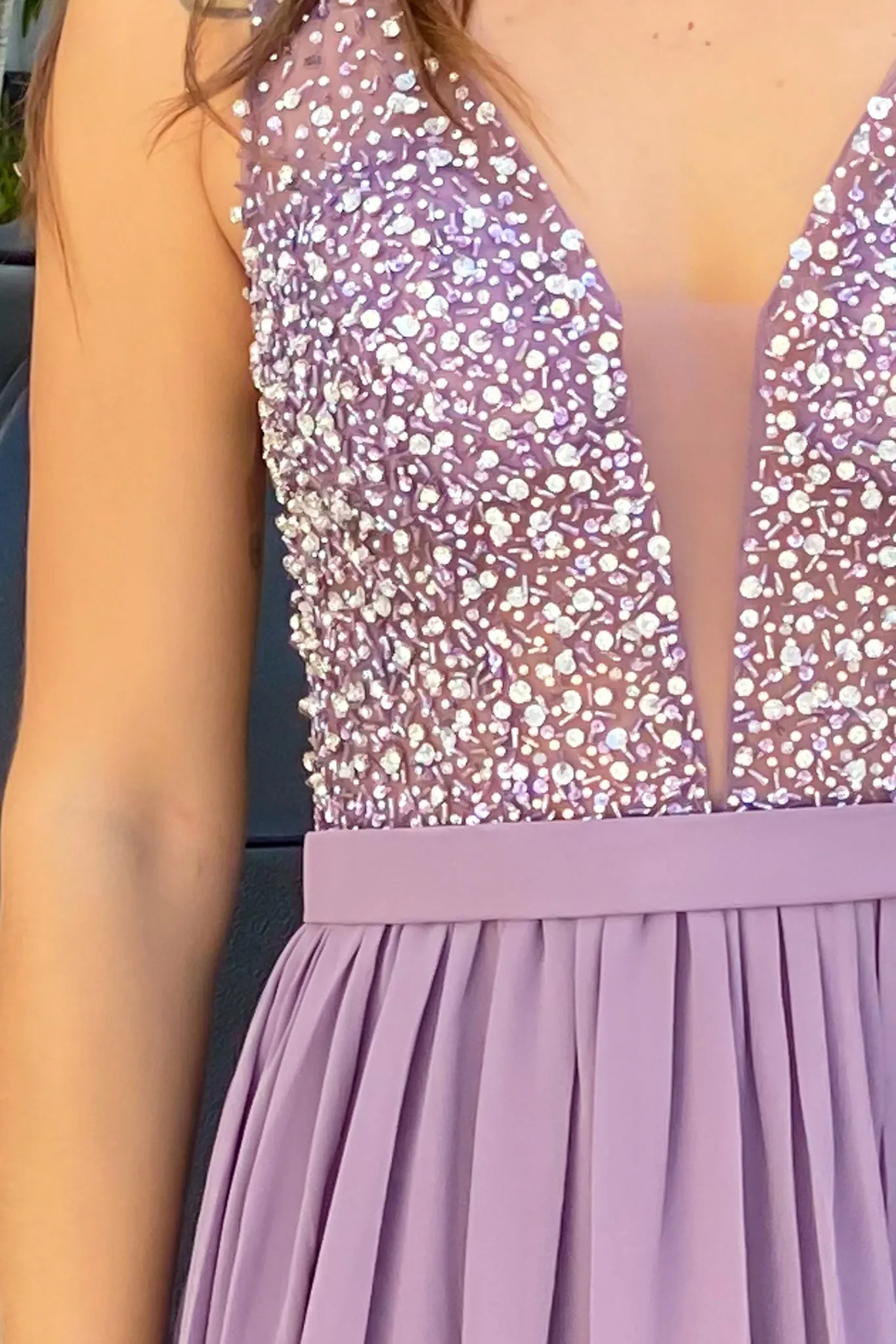 Mauve Sequin Top Maxi Dress with Side Slit