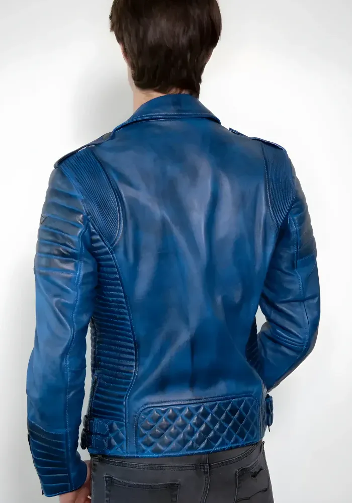 Men Classic Biker Motorcycle Cafe Racer Sheep Leather Jacket