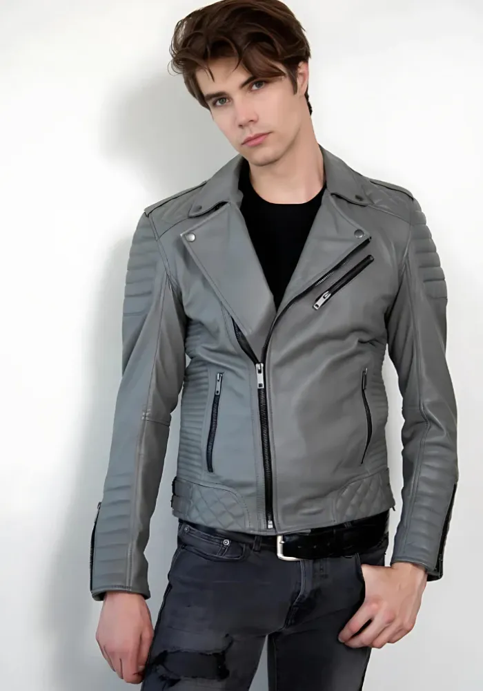 Men Classic Biker Motorcycle Cafe Racer Sheep Leather Jacket