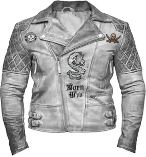 Men Classic Biker Motorcycle Cafe Racer Sheep Leather Jacket