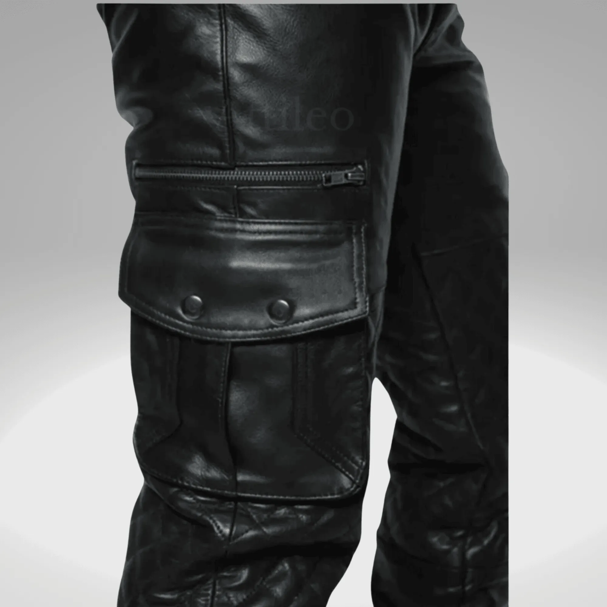 Mens Black Leather Shirt with Leather Cargo Pants