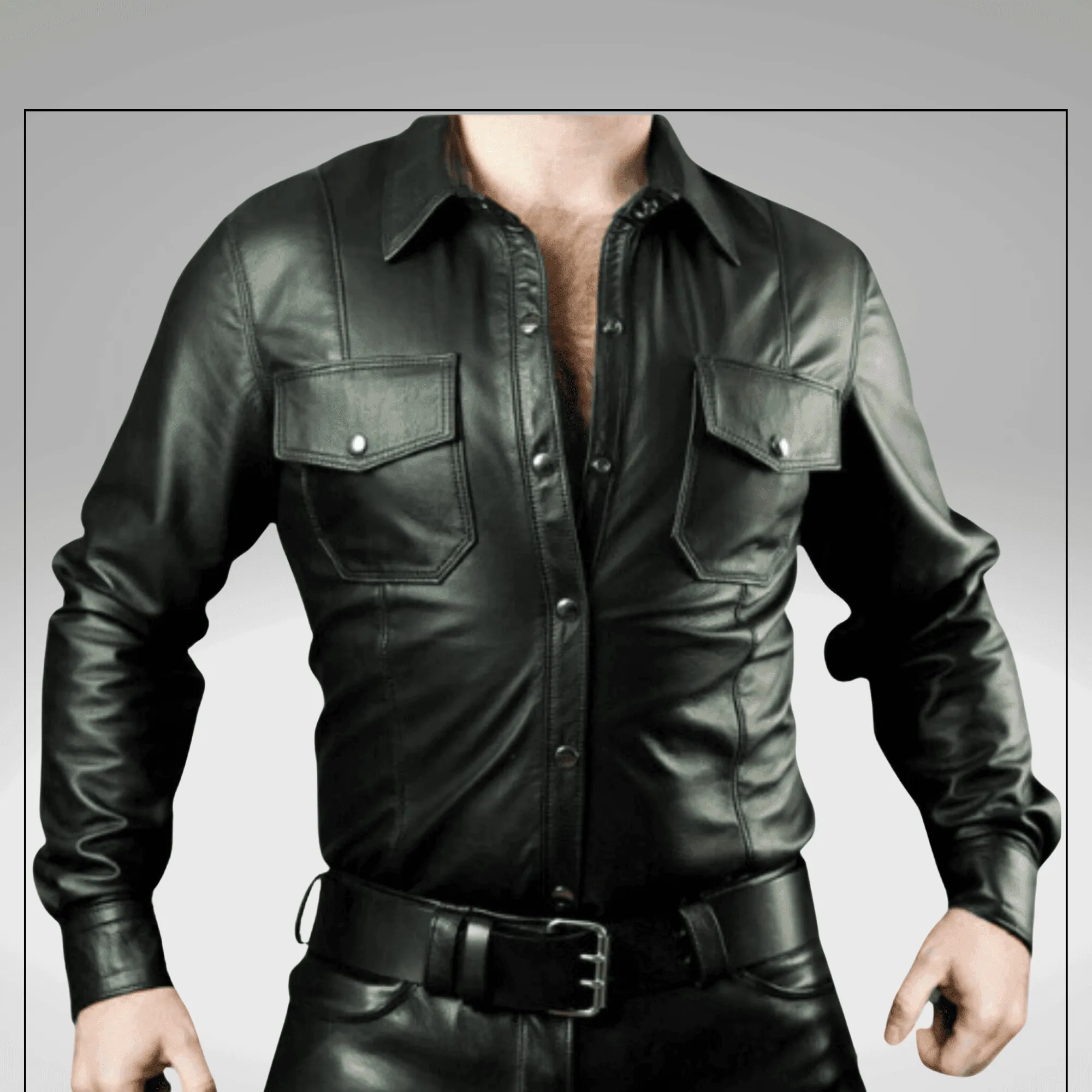 Mens Black Leather Shirt with Leather Cargo Pants