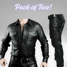 Mens Black Leather Shirt with Leather Cargo Pants