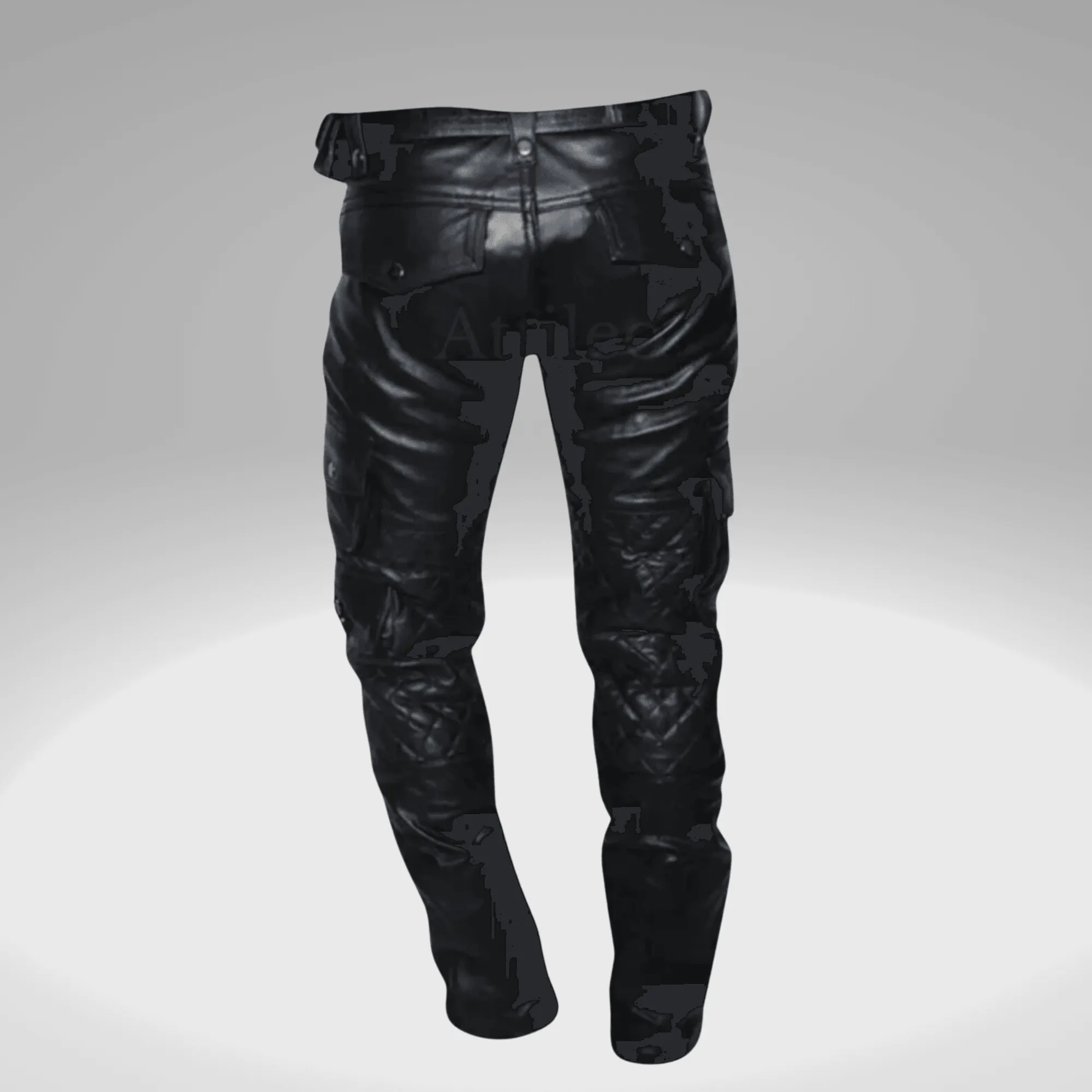 Mens Black Leather Shirt with Leather Cargo Pants