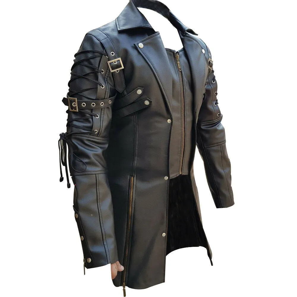 Mens Leather Goth Matrix Trench Coat Steampunk Gothic Van Helsing (T18)