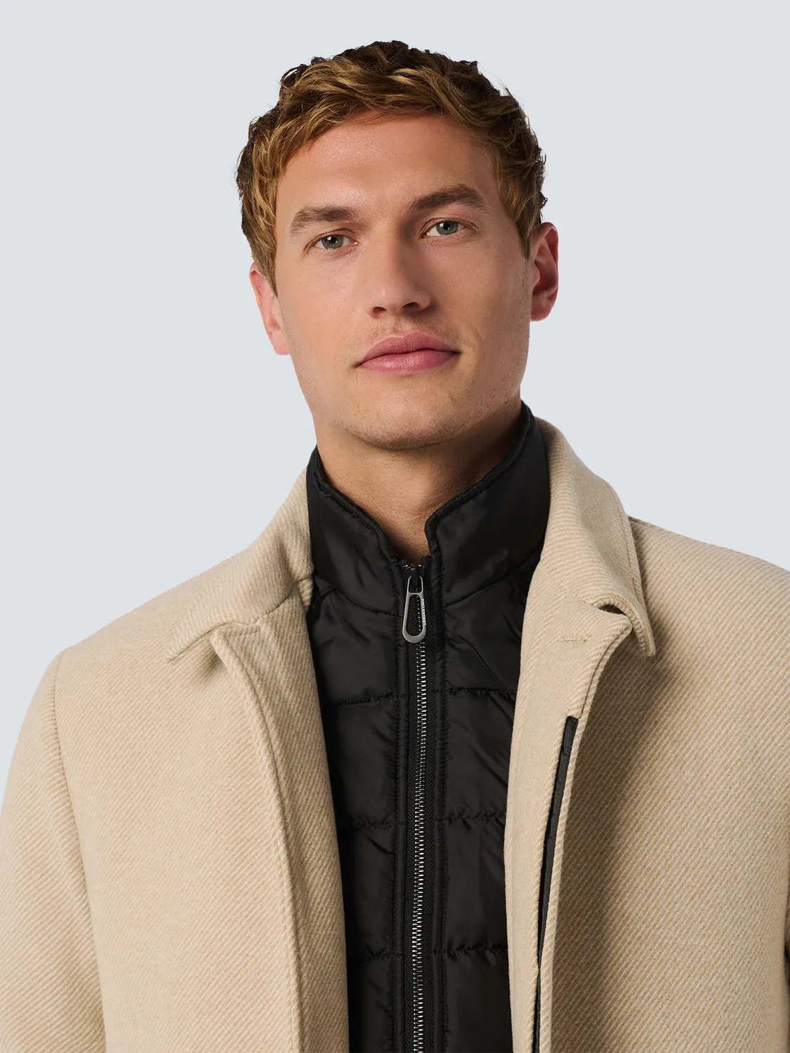 Mid-Length Coat with Wool and Removable Lining | Cement