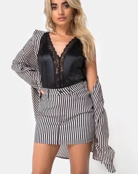 Mini Broomy Skirt in Mini Pinstripe Black and Nude