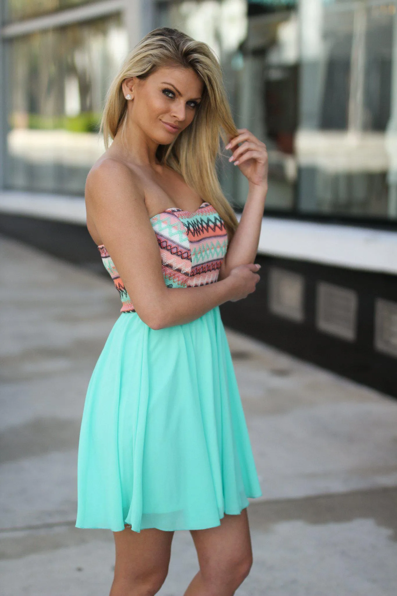 Mint and Peach Short Dress