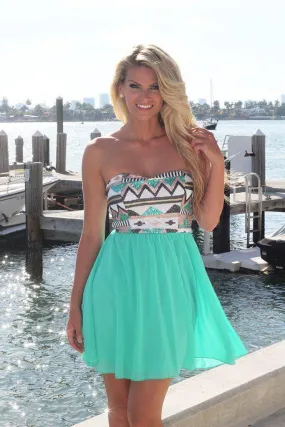 Mint Short Dress With Sequin Top