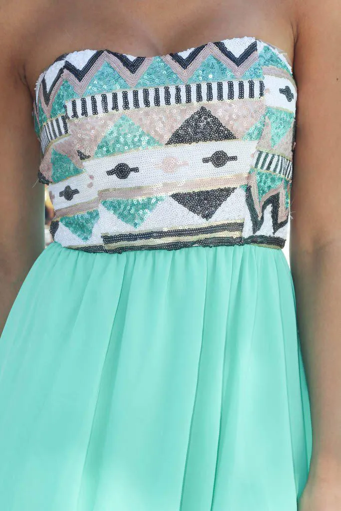 Mint Short Dress With Sequin Top