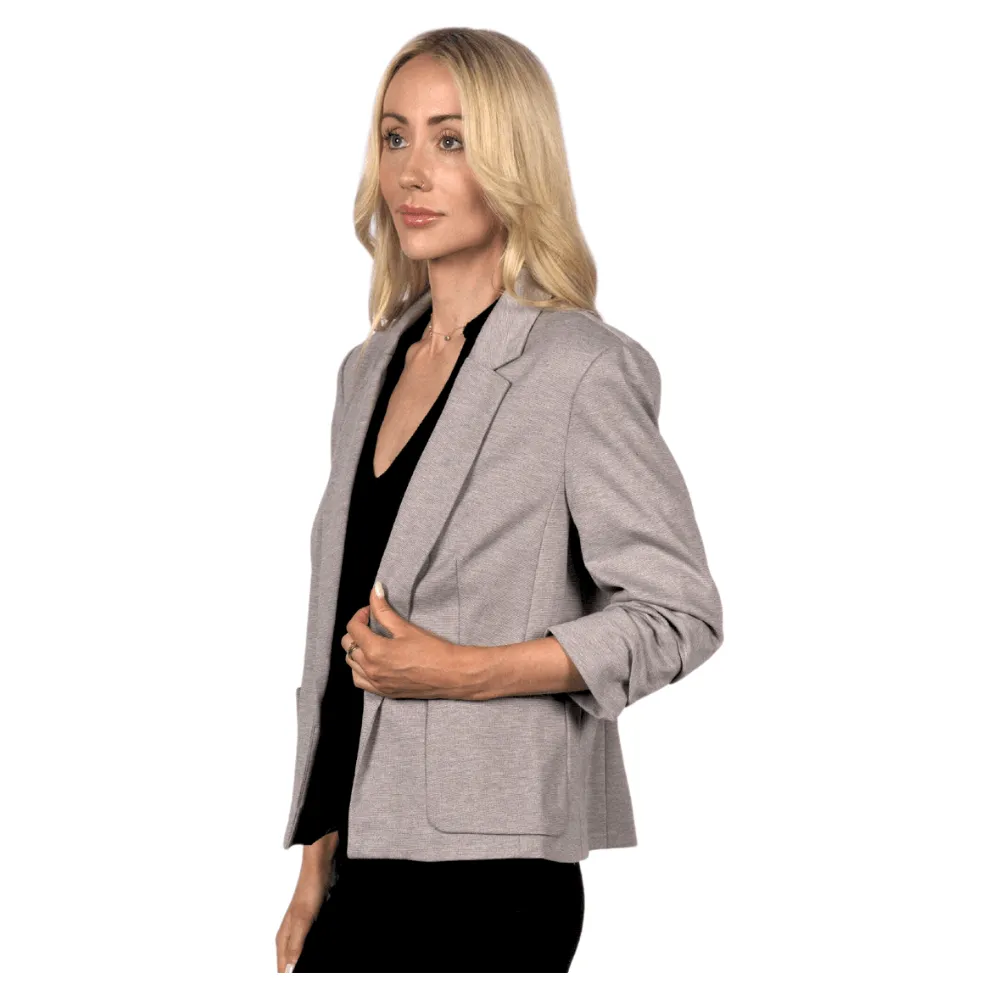 Miss Selfridge Women's 3/4 Sleeve Beige Grey Ruched Blazer