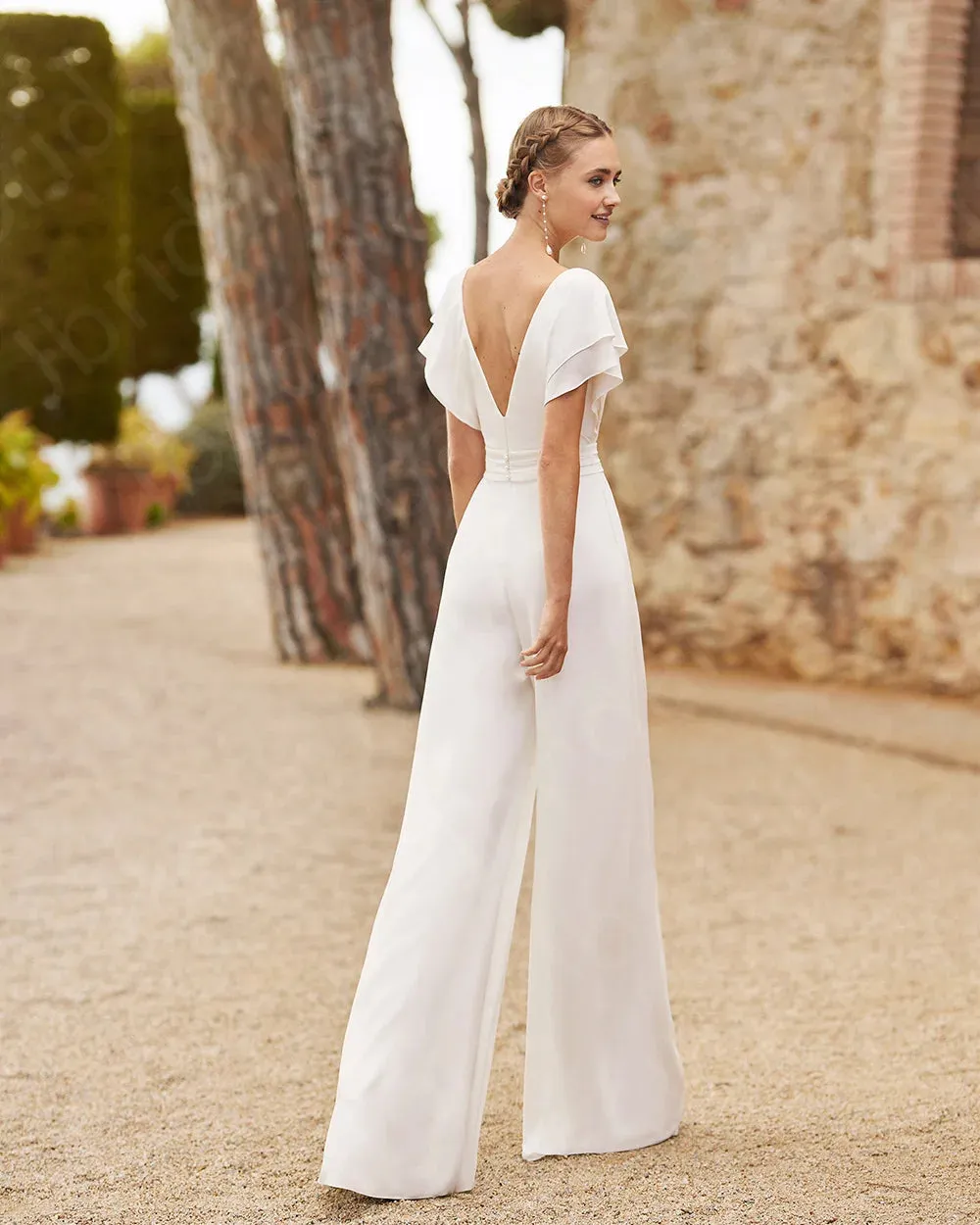 Modern Simple Wedding Dress Pants Jumpsuit Boho Beach Bridal Gowns