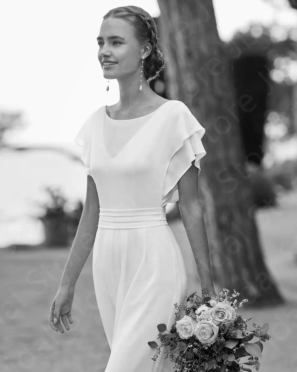 Modern Simple Wedding Dress Pants Jumpsuit Boho Beach Bridal Gowns