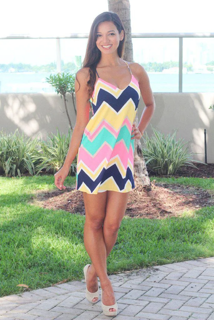 Multicolor Chevron Short Dress