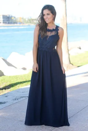 Navy Maxi Dress with Lace Top