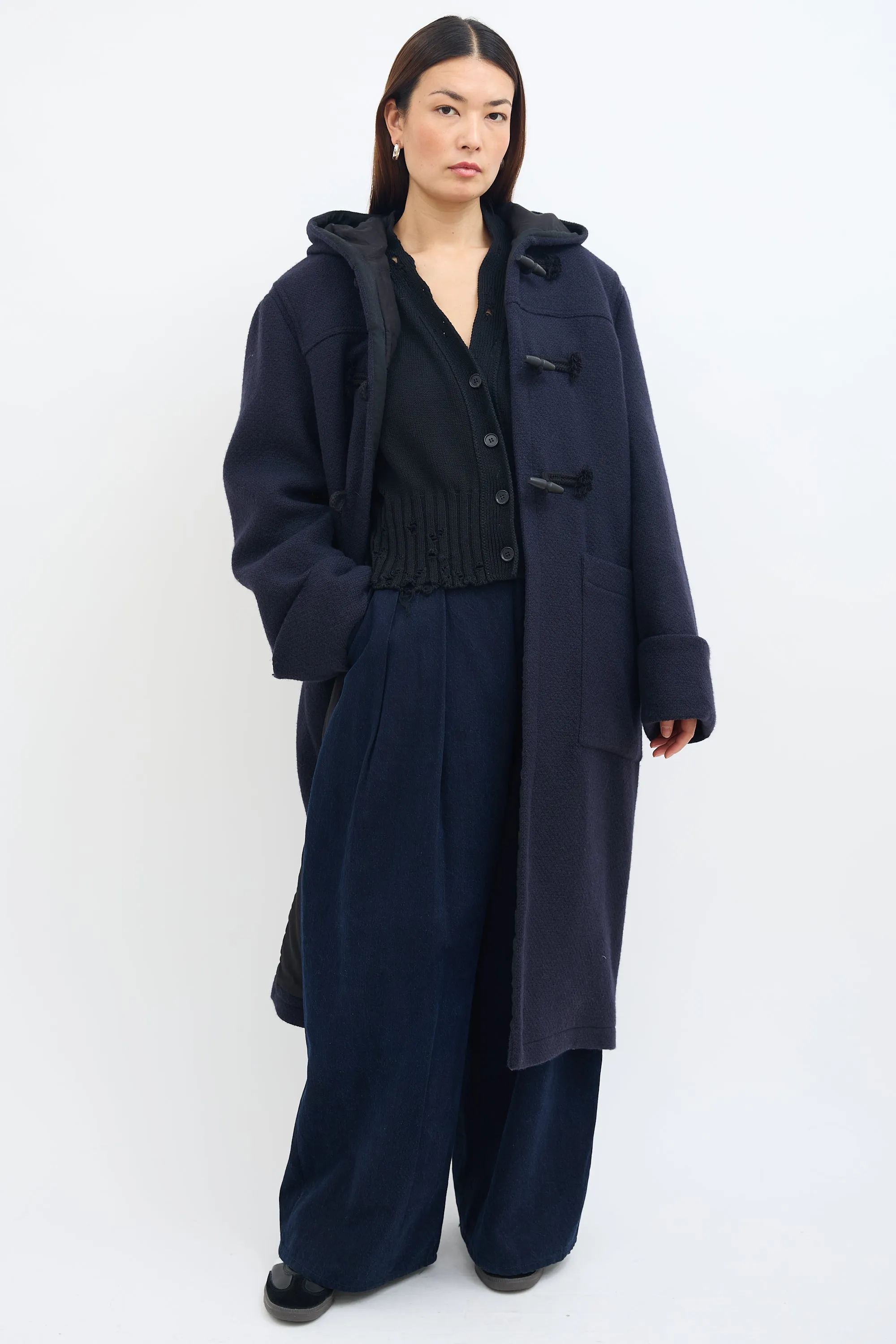 Navy Wool Cuffed Duffle Coat