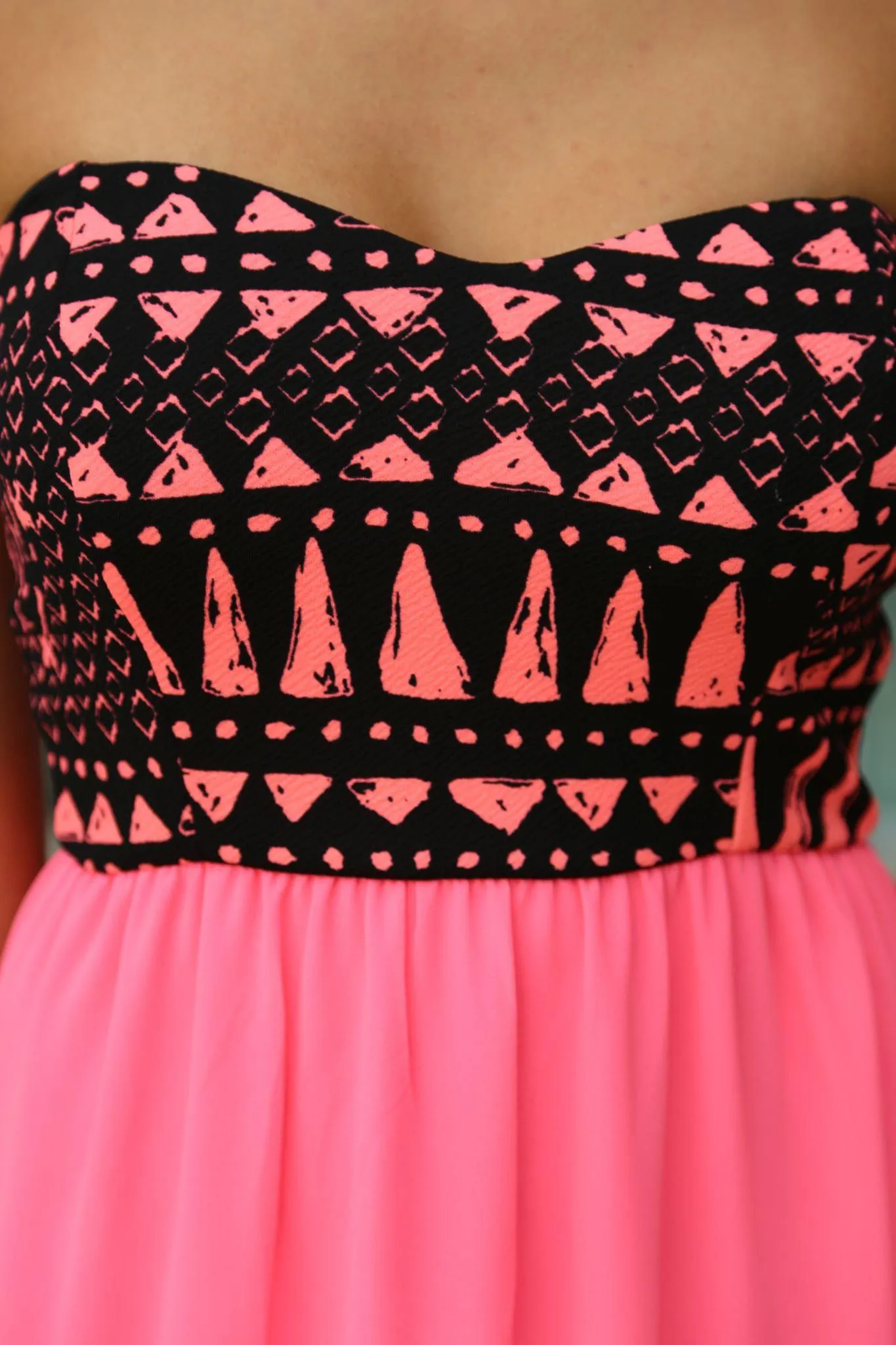 Neon Pink Maxi Dress With Printed Top